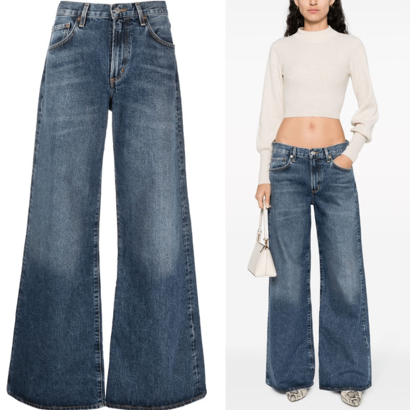 Agolde Clara Jeans Noise 28 Baggy Mid-Rise Flared Wide Leg Organic Jeans Blue - Picture 3 of 11